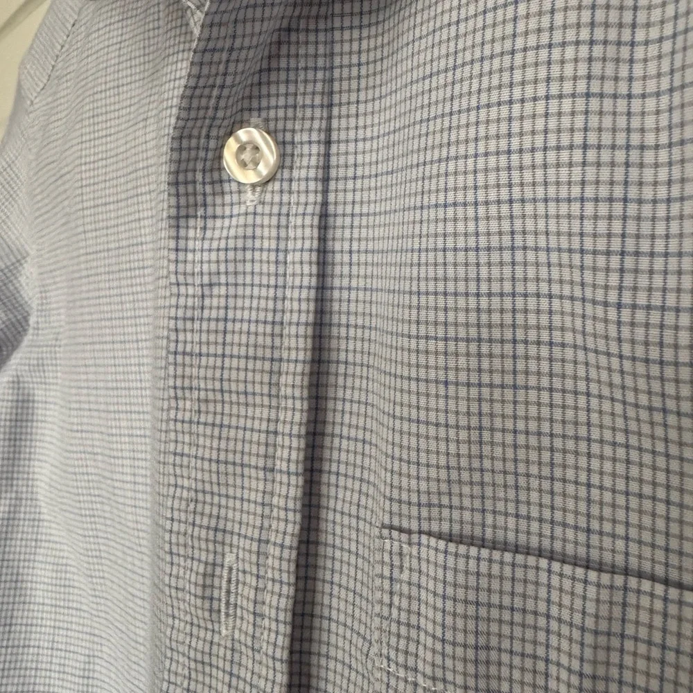 Joseph Abboud White and Blue Checkered Button Down Shirt. Event, holiday